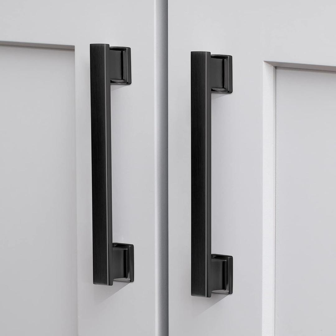 20 Pack Square Matte Black Cabinet Pulls, 5 Inch(128mm) Hole Centers Kitchen Cabinet Handles Drawer Pulls Kitchen Hardware for Cabinets,Cupboard Closet Bathroom Dresser, Solid Zinc Alloy