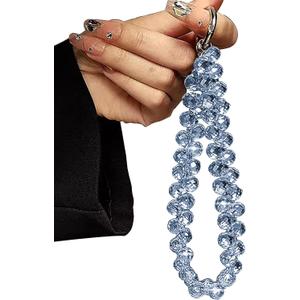 TENOC Beaded Phone Wrist Strap, Cellphone Lanyard Chain, Sparkling Wristlet Bracelet for Women, Blue