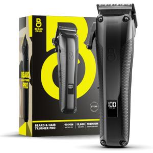 The Beard Club Pro Beard Trimmer for Men - Professional Men's Hair Trimmer for Barbers - Electric Cordless Rechargeable High Power 13,000 RPM - 10 Guides - Taper Lever - Diamond Like Carbon Blades
