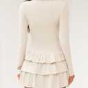 ZESICA Womens Long Sleeve Bodycon Mini Dress Ribbed Knit Crew Neck Ruffle Tiered Flowy Cocktail Party Dresses (Small, Apricot)