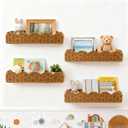 Nursery Book Shelves Set of 4 - Artisanal Natural Rattan Scalloped Book Shelf for Kids Rooms 15.8" W, Cute Wicker Nursery Bookshelf Wall Mounted, Handwoven Floating Kids Bookshelf, Baby Boho Decor