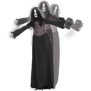 Haunted Hill Farm 5.11-Ft Rising Ghost Bride by Tekky, Battery-Operated, Sound Activated Animatronic with Sound Effects and Lights for Indoor or Covered Outdoor Creepy Halloween Decoration