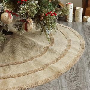 Ivenf Christmas Tree Skirt, 48 inches Natural Burlap Jute Plain with Tassels, Rustic Xmas Holiday Decoration