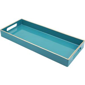 Teal Blue Vanity Tray with Handles, Decorative Tray Desktop Storage Organizer for Bathroom, Living Room, 5.9"*13.7"