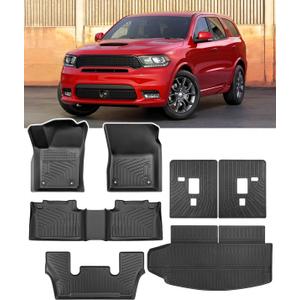 for Dodge Durango Floor Mats: 2016-2025 6-Seater Car Accessories, All-Weather TPE Rubber Backrest mats & Cargo Liner & Carpets Custom Fit for Durango 2024 2023 2022 2021 2020 2019 2018 2017