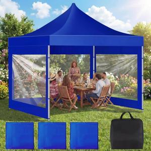SmoothNovelty 3 Pcs Clear Canopy Sidewalls with Black Storage Bag Window Sidewall for 10 x 10 Inch Tent Waterproof Shade Wall, Sunwalls Only, Canopy Tent Not Included, No Zipper(Blue)