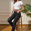Womens Jeans High Waisted Stretchy Straight Leg Split Hem Jeans for Women Trendy Classic Denim,Black 8