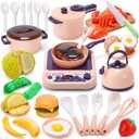 CUTE STONE Kids Kitchen Accessories, Toy Pots & Pans Set with Sound & Light Induction Cooktop, Cuttable & Peelable Play Food, Play Cookware, Educational Role Play Gift for Toddlers & Kids Ages 3+