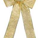 Christmas Bows - Glitter Gold Ribbon Bows 16''x7'' for Xmas, New Year, Wedding Parties - Indoor/Outdoor Decorations