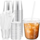Ziliny 50 Pack 16 oz Clear Plastic Cups with Lids and Straws Disposable Iced Coffee Cups Round Bottom To carry Cup for Coffee Smoothie Cold Drinks Juice Milkshake Tea (Pink)