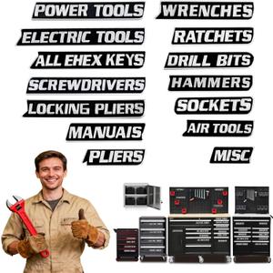 3 x 14 Pack of Magnetic Tool Box Labels  Reusable 3D Heavy Duty Magnetic Toolbox Labels for Garage, Tool Box Magnetic Labels for Trolleys, Toolboxes and Drawer Cabinets (Black)