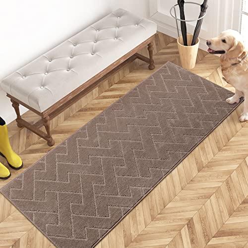 PURRUGS Dirt Trapping Door Mat 24" x 59", Non-Slip Machine Washable Entry Rug, Dog Doormat, Indoor Front Door Mat, Super Absorbent Entryway Rug for Muddy Shoes & Paws, Grayish Brown