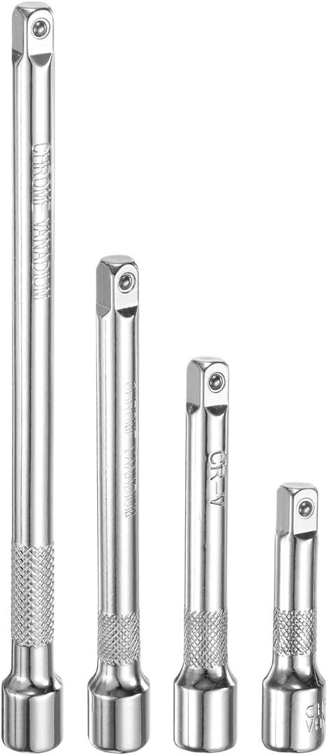 uxcell 1/4" Drive Impact Extension Bar 2" 3" 4" 6" Chrome Vanadium Steel Extra Long Socket Wrench Extender Square Drive Socket Handle for Loosening and Tightening Silver 4-Piece Set