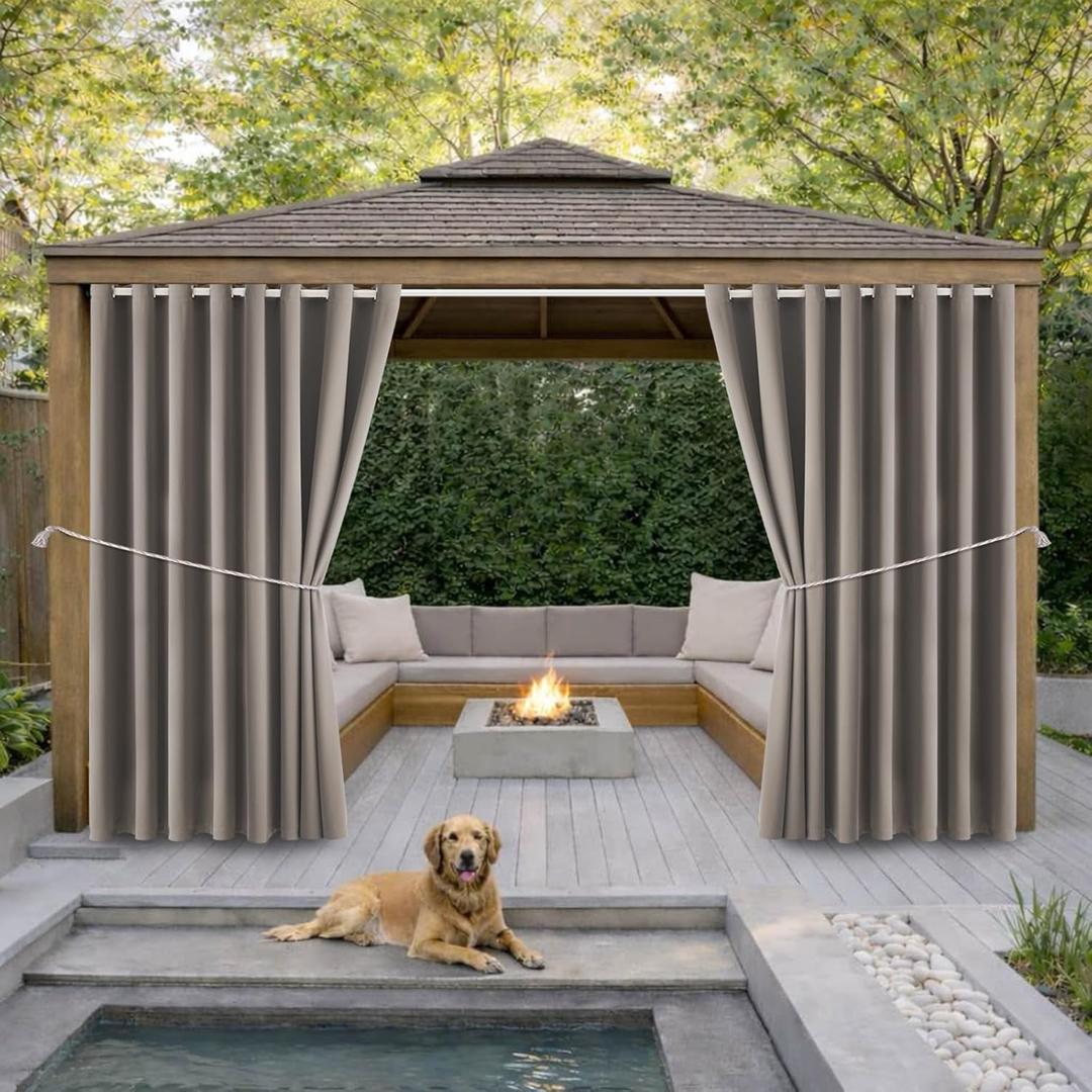 Waterproof Outdoor Curtain W105 x L108 - Grommet Top Sunlight Blocking Window Treatment Drapes Blackout Curtains for Home Bedroom Living Room Outdoor Patio Porch Pergola, Taupe, 2 Panels
