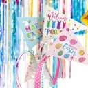 2 x 6Pcs Happy Easter Cake Toppers Easter Pennant Paper Triangle Flags with Ribbons Easter Party Table Centerpiece Decoration Supplies (Black)