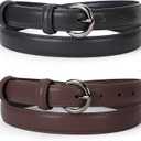 WERFORU Women Leather Belt Waist Skinny Dress Belts Solid Pin Buckle Belt for Jeans Pants (Fit Size 35"-39", G-black+coffee(gun Black Buckle))