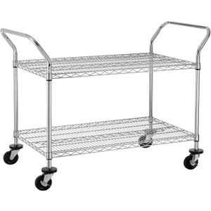 Finnhomy 2 Tier Commercial Grade Rolling Cart, Heavy Duty Utility Cart, Carts with Wheels and Handles, Kitchen Carts on Wheels, Metal Cart with 600 lbs Capacity, Shelf Size 23.6"Dx47.2"W x 39.4"H, NSF