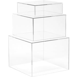Red Co. Set of 3 Crystal Clear Acrylic Cube Display Nesting Risers with Hollow Bottoms, Transparent (6",7",8" - 1 Pack)