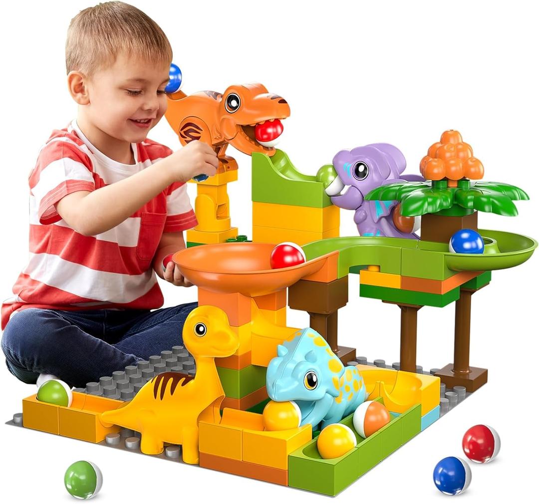 Airkid Marble Runs for Kids 4-8,Marble Run for Kids Ages 3-5 with Dinosaur Building Blocks,Dinosaur Toys,STEM Building Toys with 4 Marble Track Compatible with Major Brands