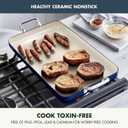 GreenPan 18" x 11" Double Burner Griddle Pan, Hard Anodized Healthy Ceramic Nonstick PFAS-Free, Stainless Steel Handles, Stovetop Cooking, Dishwasher Safe, Oven & Broiler Safe Cookware, Oxford Blue