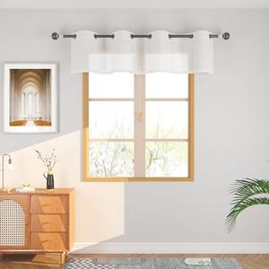 UPOPO White Sheer Valance for Windows 16 inches Long Natural Linen Farmhouse Short Small Mini Curtains Topper Open Weave Rustic Living Room Bedroom Door Kitchen Bathroom 1 Panel Grommet Top 52"x16"