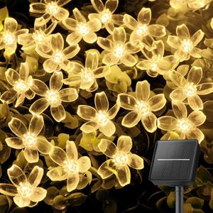 Brightown 60 LED Solar String Lights Flower Outdoor Waterproof Fairy Lights for Garden Yard Fence Patio Christmas Tree Wedding Party Decor, Warm White (1 Pack)