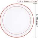 BuCLA 100PCS Clear Rose Gold Plastic Plates Disposable - Heavy Duty 6.25 Inch Clear Plastic Dessert Plates with Rose Gold Trim - Ideal for Party, Wedding & Mother's Day