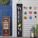 DECOLURE Welcome Sign for Front Porch - Tall Solid Wood Porch Door Sign with 10 Magnetic Seasonal & Holiday Pieces, Rustic Farmhouse Outdoor Decor for Year Round Welcoming Entryway (Porch Black), 50 inches