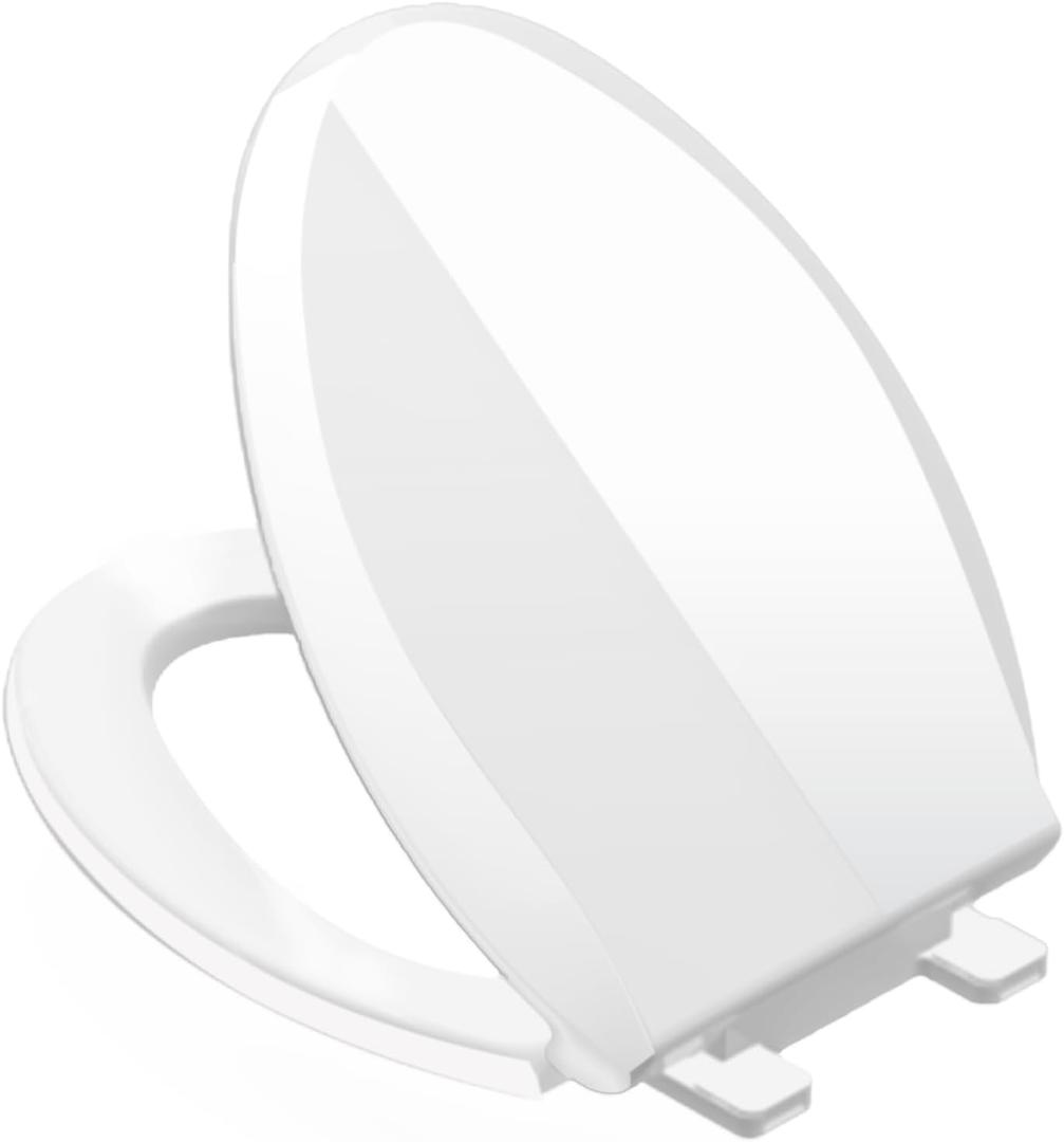Toilet Seat Elongated Toilet Seat 18.5inch, Soft Close Toilet Seat Easy Clean, Oval V-Shaped Toilet Lid for Home Use, White PP Material, 2 Year Support
