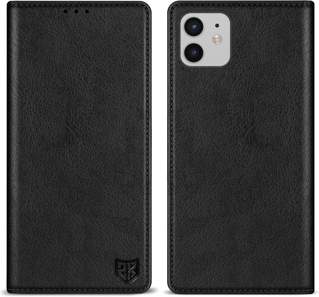ZZXX for iPhone 12/12 Pro Wallet Case with [RFID Blocking] Card Slot Stand Strong Magnetic Leather Flip Fold Protective Phone Case for iPhone 12/12 Pro Case Wallet(Black-6.1 inch)