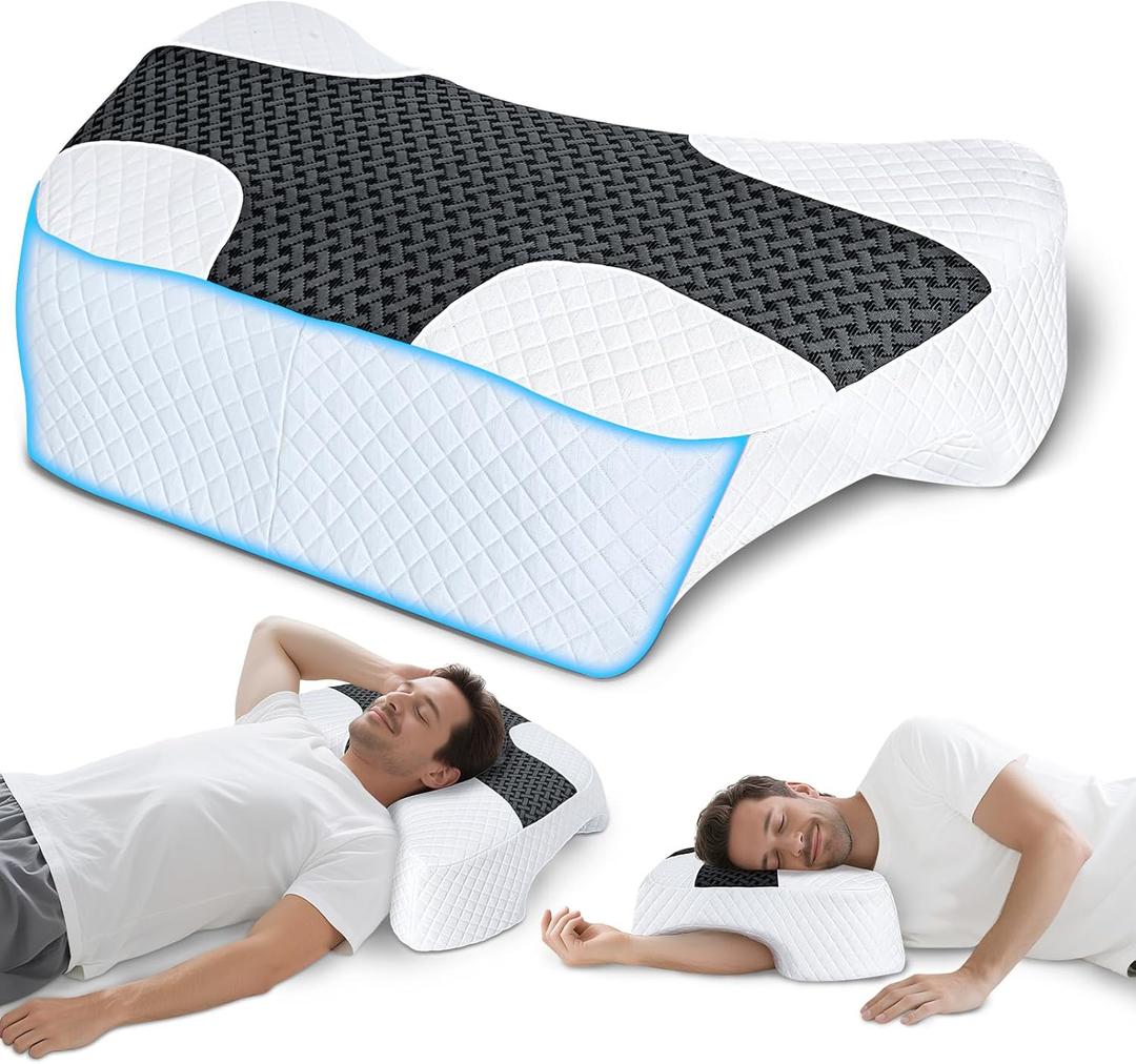 SAHEYER Side Sleeper Pillow with Arm Hole, Upgraded Memory Foam Shoulder Pillow for Neck Pain Relief, Adjustable Multi-Angle Arm Tunnels Support for Adults Pressure-Free Sleep (Black)