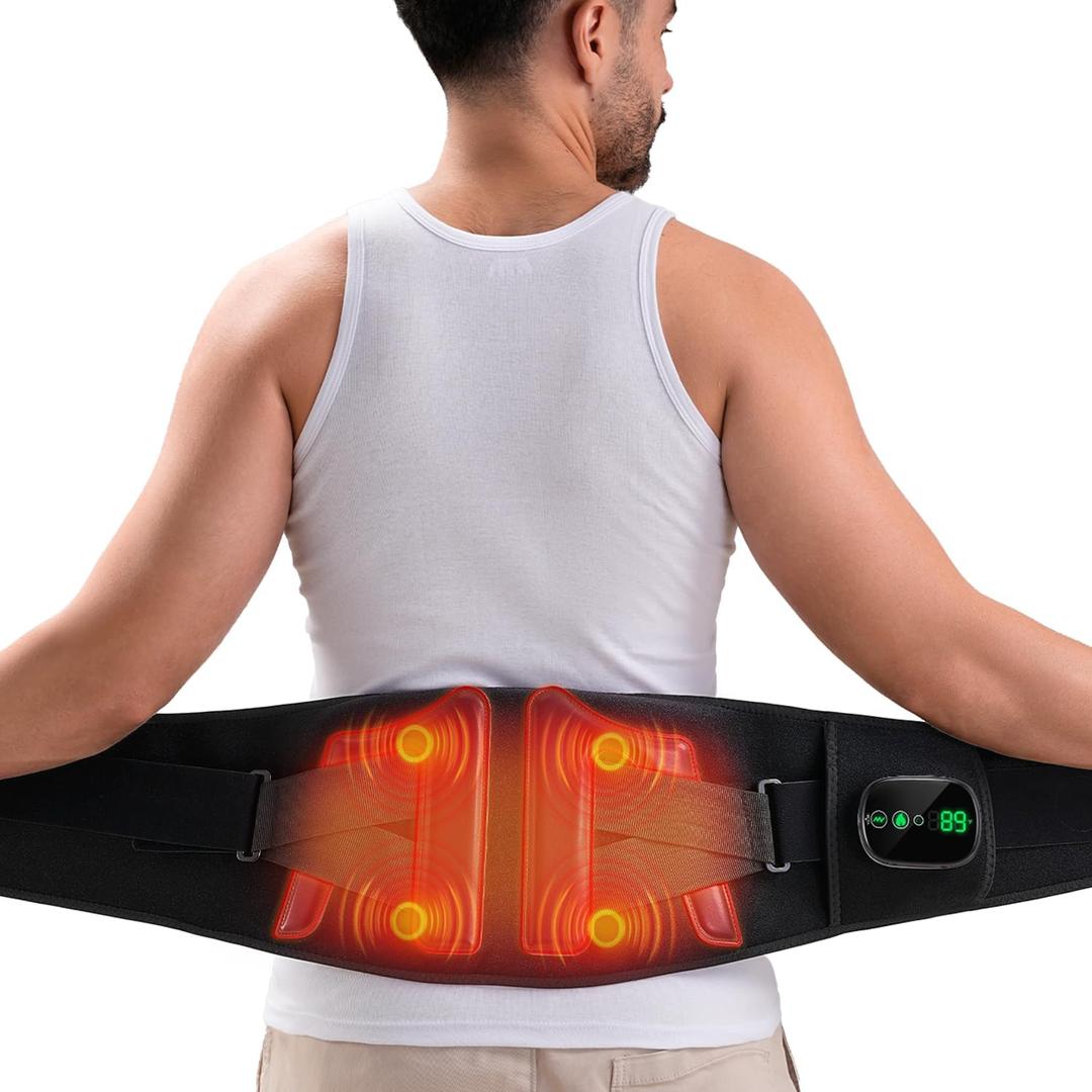 HOMVIMI Portable Heating Pad for Back Pain Relief, Cordless Lower Back Heating Pad, Vibrating Massager with 5 Heat 5 Vibration & Support, Birthday Gifts for Christmas Women Men Mom Dad