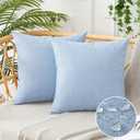 UGASA Outdoor Throw Pillow Covers Pack of 2 Plaid Texture Waterproof Farmhouse Linen Decorative Square Cushion Pillows Covers for Patio Porch Outside Yard Garden Bench 18x18 Inch, Light Blue