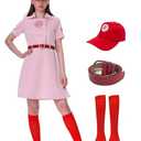 Rruonshully Women's Baseball League Costume Dottie Costume Pink Dress Halloween Cosplay Uniform Set Small