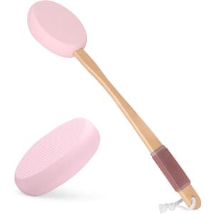 AmazerBath Lotion Applicator for Back, Feet, 2 Replacement Pads with 17" Curved Handle, Back Sunscreen Applicator for Kids, Elderly, Women, Apply Cream Medicine Moisturizer Tanner, Pink