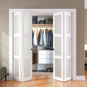 SMARTSTANDARD Bifold Door, for 72"x 80" Opening,Tempered Frosted Glass Closet Folding Barn Door with Hardware Kit, Water-Proof PVC Surface,Easy Install,White