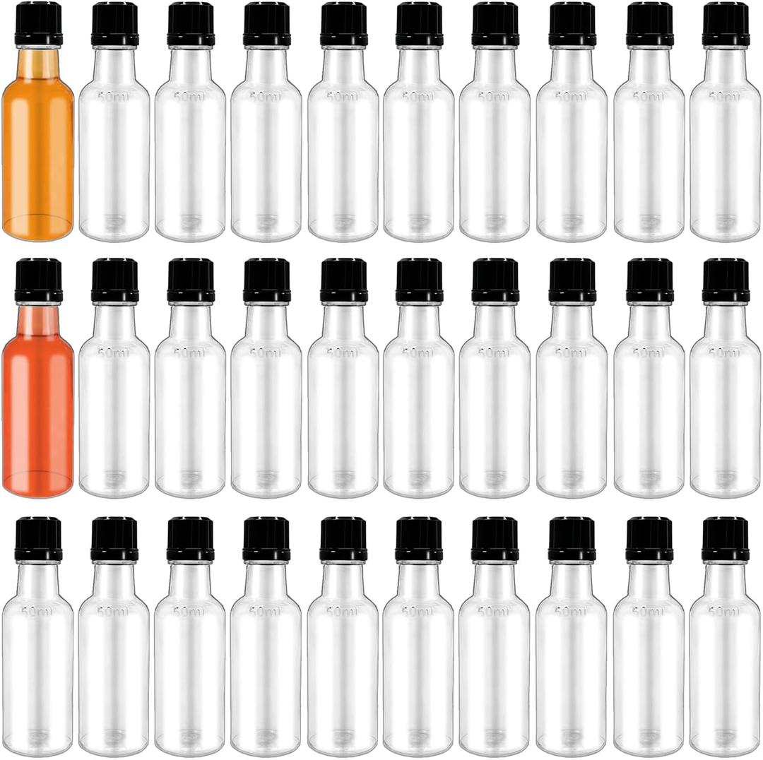 Mini Liquor Bottles,30 Pack Spirit Bottles with Black Cap,1.7oz Plastic Alcohol Shot Bottles for Party Favors,Weddings