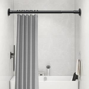 Vibeo Metal Shower Curtain Rod Adjustable, No Drilling Tension Closet Rod for Bathroom Room Divider, Bedrooms Blackout Curtain Rods for Windows(Black,1m-1.7m(3.3ft-5.5ft))