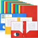 Gueevin 12 Plastic Folders with Pockets, Two Pocket Folder Fit Letter Size, Folders with 3 Prongs and 3 Hole Punch Pocket Portfolios School Business Card Holder for Home Office School