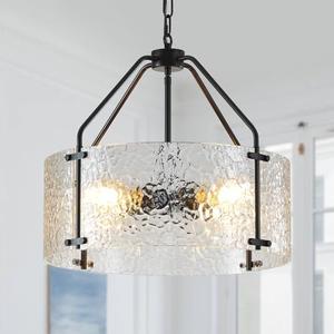 Blhxian Glass Drum Chandelier for Dining Room 18'' Entryway Light Fixture 4-Light Kitchen Chandeliers Over Table Bedroom Light Fixture for Living Room Hallway Foyer Kitchen