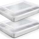 TeamFar Lasagna Pan, 12.3 x 9.75 x 2 Stainless Steel Rectangular Cake Brownie Baking Pan with Lid, Non-Toxic & Heavy Duty, Brush Surface & Deep Side, Dishwasher Safe-2 Pans+2 Lids