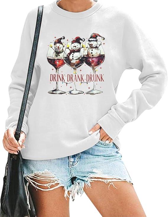 MOUSYA Snowman Sweatshirts for Women Christmas Snowman Sweatshirt Merry Christmas Pullover Winter Lightweight Top Offwhite (XXL)