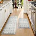 Collive Anti Fatigue Mats for Kitchen Floor, Cushioned Non Skid Kitchens Rug Sets of 2 Waterproof Padded Sink Rugs, Boho Floral Rug Comfort Standing Mat for Home Office, 17.3"x28" + 17.3"x47"
