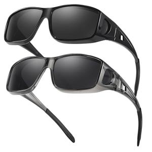 FIMILU 2PCS Polarized Sunglasses Fit Over Glasses for Men, Wrap Around Sunglasses for Driving & Outdoor UV400 Protection