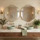 Irregular Hexagon Wall Mirror with Wavy Edge, Modern Decorative Mirror for Bathroom, Bedroom, Living Room, Frameless Vanity Mirror, Gold, 32"L x 28"W