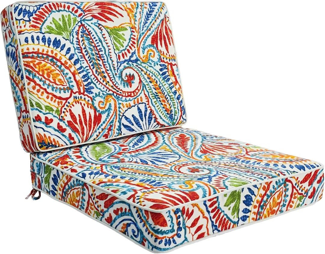 JMGBird Outdoor Chair Cushions Set of 2-22x22 Water Resistant Paisley Pattern Seat Cushions with Ties for Patio Furniture