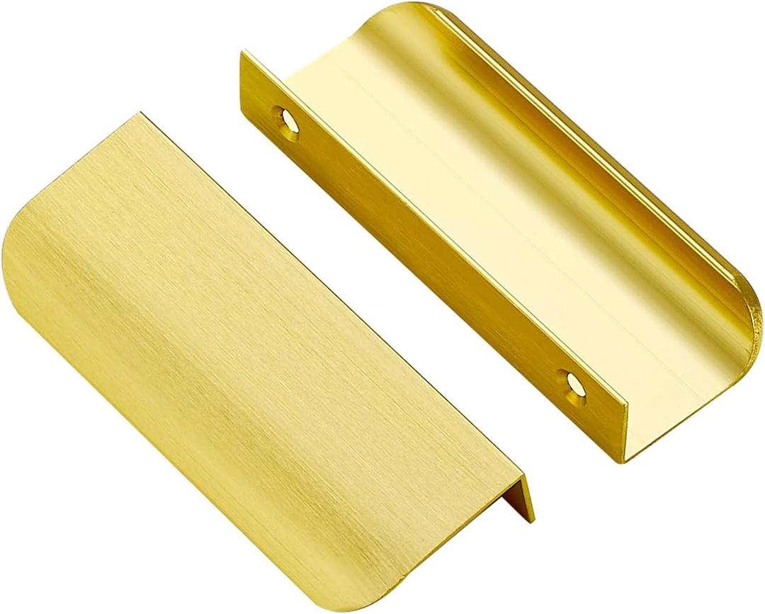 Ravinte 15 Pack Finger Pulls for Cabinets 76mm/3in Hole Center Tab Cabinet Handle Gold Finger Edge Pulls Concealed Handles for Kitchen Drawer Finger Cabinet Pulls 102mm/4.02in Length