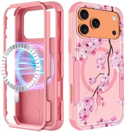LISEVO for iPhone 17 Pro Max Case - Compatible with MagSafe Women Girls Cute Magnetic Protective Phone Cover Blossom Flower Girly Heavy Duty Shockproof Funda for iPhone 17 Pro Max Case