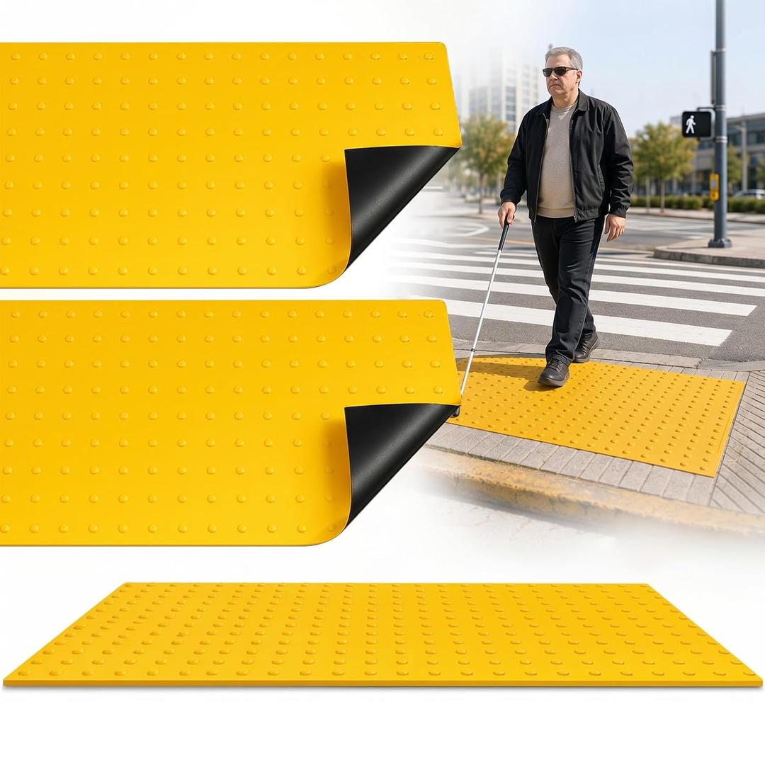 Colingmill 2 Pack Tactile Warning Pad, Anti-Slip ADA Warning Pads, 2x4 ft Vibrant Yellow PVC, Strip & Stick Adhesive Backing for Outdoor Steps, Ramps, Transit Platforms