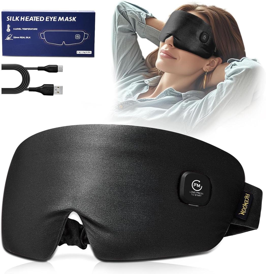 Heated Eye Mask for Dry Eyes - Silk Cordless Warm Eye Compress Moist Heat, FSA HSA Eligible, Eye Heating Pad for Stye Treatment, Tired Eyes, Sleep, Travel, Washable, Rechargeable, Black